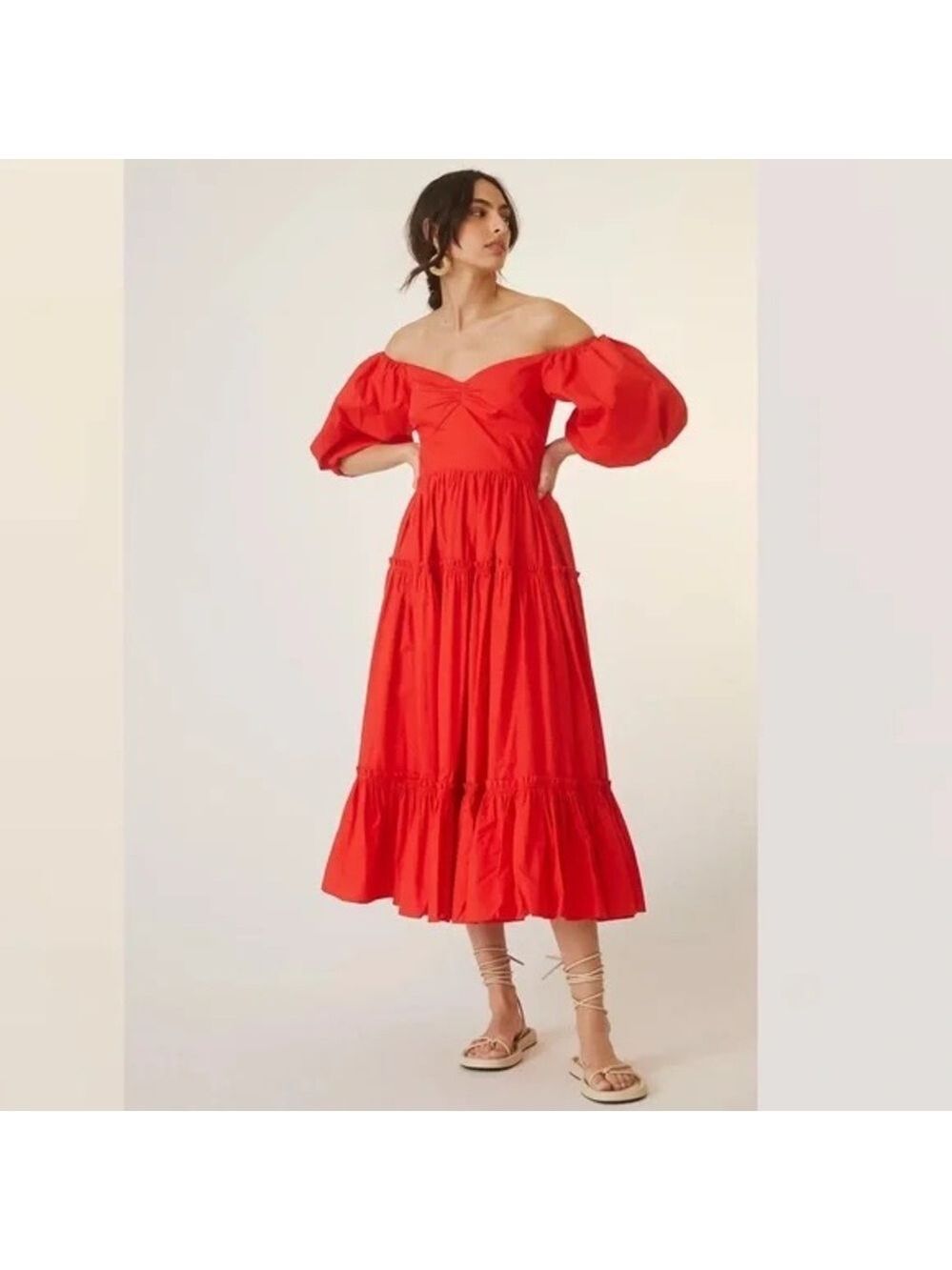Elegant Anthropologie ATSU Red Off-Shoulder Dress